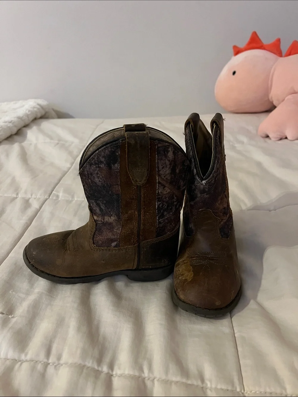 Brown Leather & Fabric Cowboy Boots - Kids